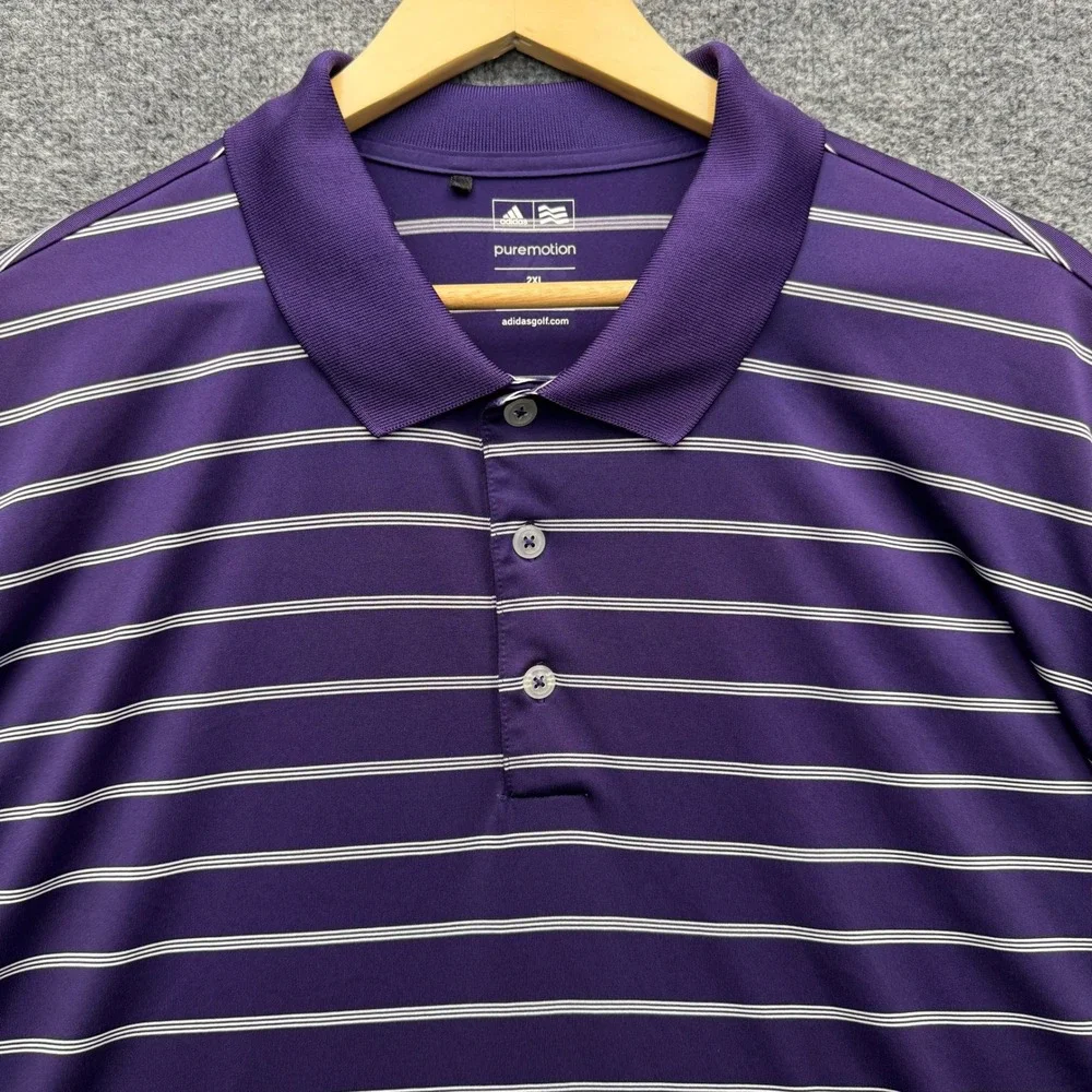 adidas puremotion Golf Polo Shirt Mens 2XL Purple Short Sleeve Striped Athletic - Picture 4 of 11